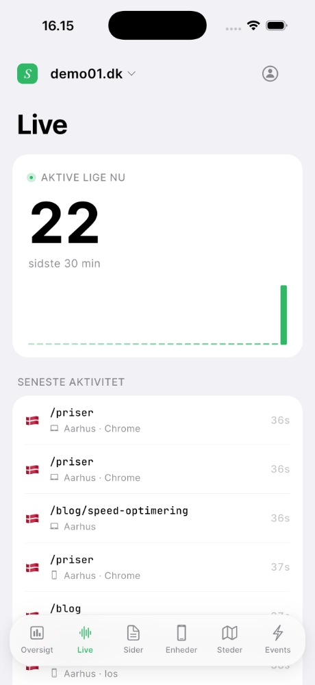 Live aktivitet i Statsly mobile app